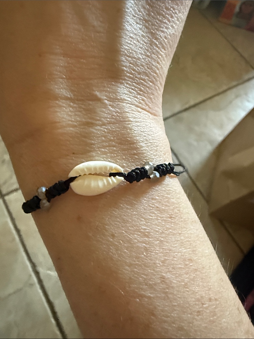 Black Cord Bracelet with White Shell Accent